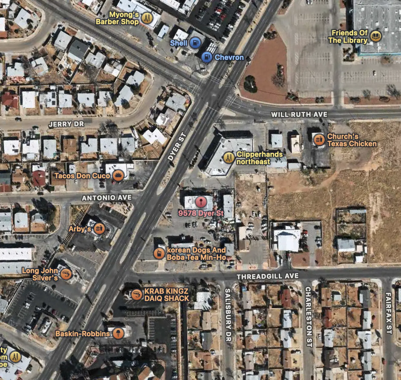 Map showing the location of Leo Auto Collision shop in El Paso, Texas